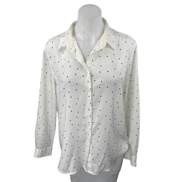 Uniqlo Women's White Polka Dot Long Sleeve Button Down Shirt Blouse Top Size M - Picture 1 of 4